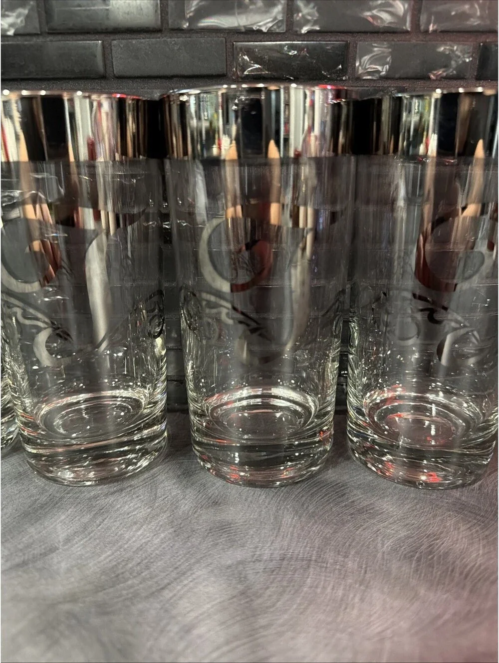 MCM Glastonbury Highball Tom Collins Glasses Monogram Platinum T 5.5